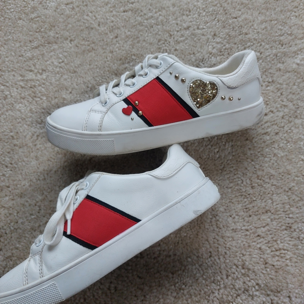 Aldo White and Red Sneakers with Gold Accents